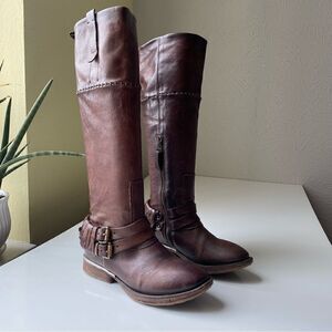 A.S.98 leather moto boots knee high brown zip buckle size 36 6